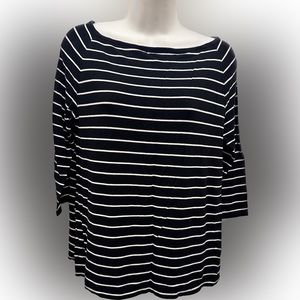 Chico's Womens Black & White Striped 3/4 Sleeve Boatneck Rayon Top Size 1 (8/M)